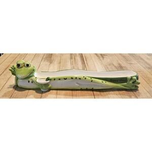 Ganz Green Frog Hoppy Hour 16" Olive Boat Ceramic Appetizer Tray Bar Dish NWOT